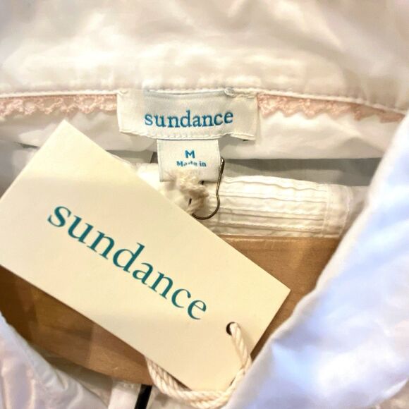 NWT Sundance Eyelet Tuxedo Pleated Shirt Button Up Crochet Embroidered White M - Picture 6 of 11